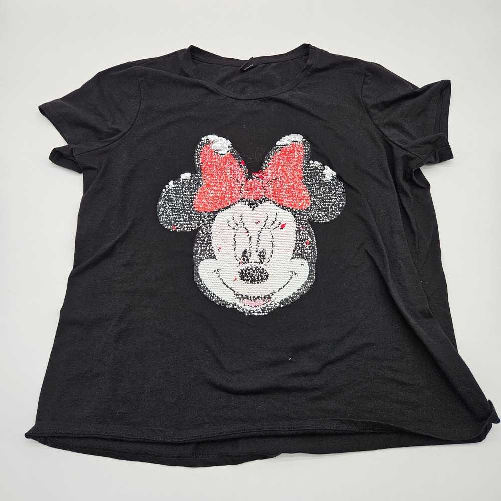 Disney Minnie Mouse Sequin Flip T‎ Shirt Black Girls Size Youth Large